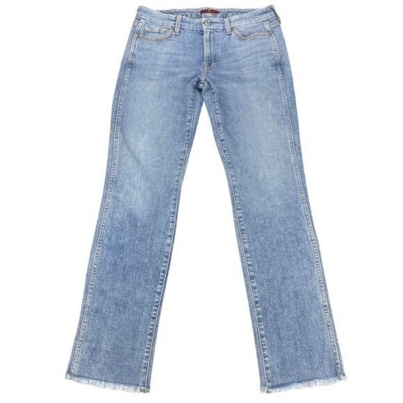 7 FOR ALL MANKIND High Rise Straight Leg Jeans Frayed Hem Women Sz 28 - Picture 2 of 8